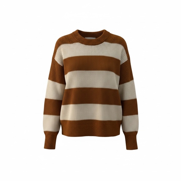 Everlane Sweaters - Everlane Oversized Alpaca Wool Sweater Size Small  Brown & Cream Rugby Stripes